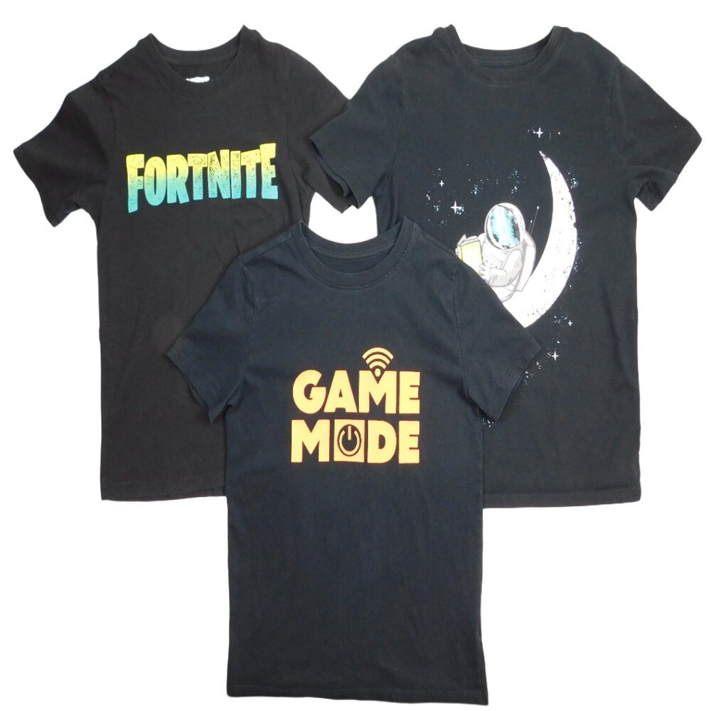 Boys Graphic Tee Bundle (3 Shirts) – Fortnite, Astronaut, Game Mode – Size M (8/